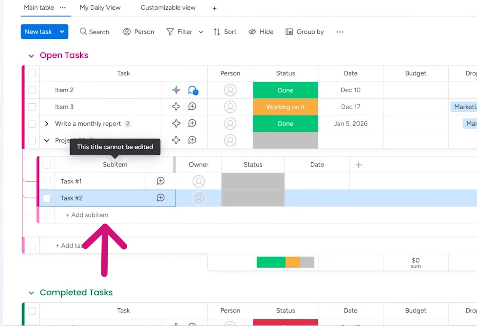one board to track projects and sub-items