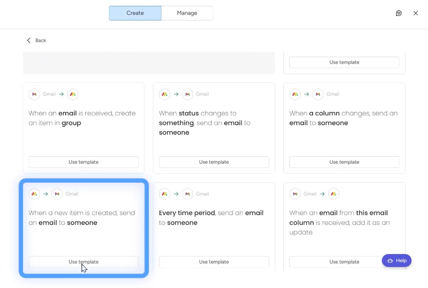 template for sending an email when item is created